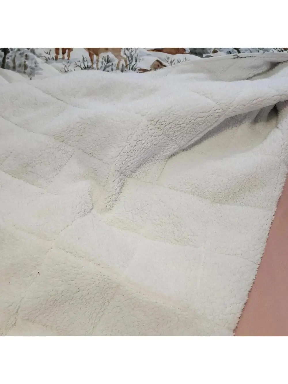 Winter Deer Cabin Quilt Sherpa Backing Throw Blanket Soft Cozy